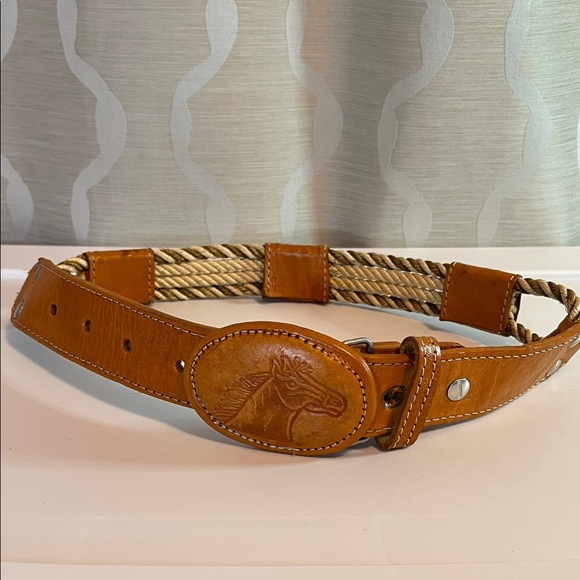 Accessories - Vintage Leather Woven Rope‎ Horse Head Buckle Belt Size 22